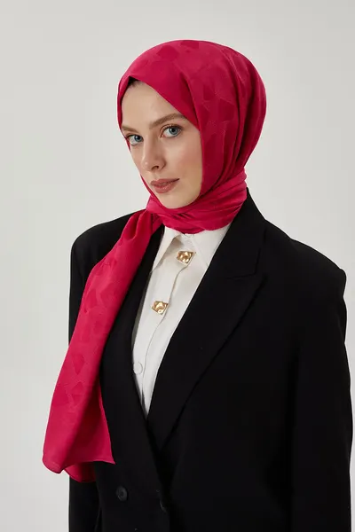 Fuşya Taş Desen İpeksi Jakar Şal