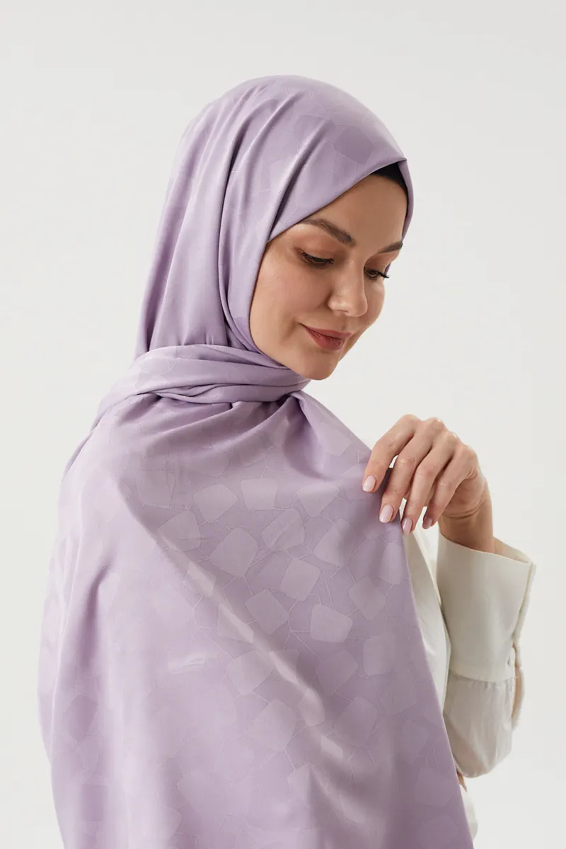 Lavanta Gri Taş Desen İpeksi Jakar Şal