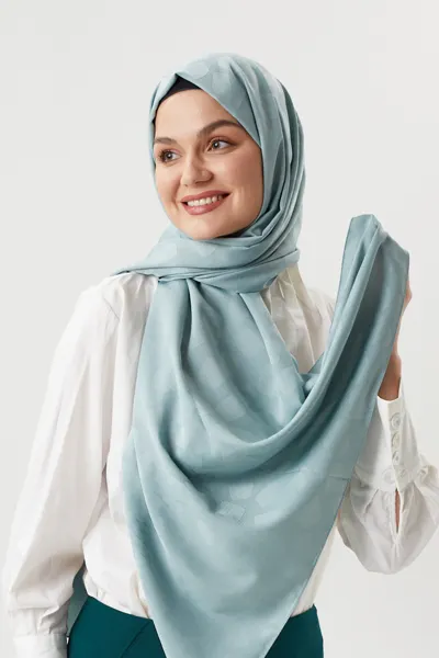 Pastel Yeşil Taş Desen İpeksi Jakar Şal