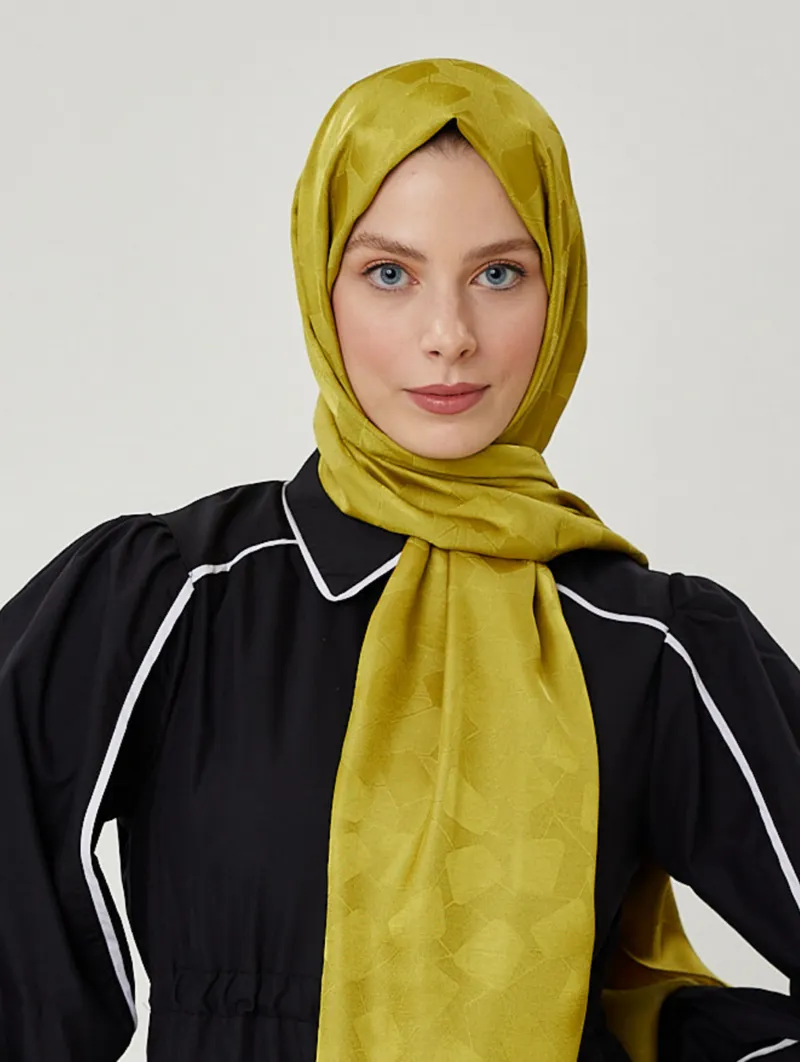 Olive Taş Desen İpeksi Jakar Şal