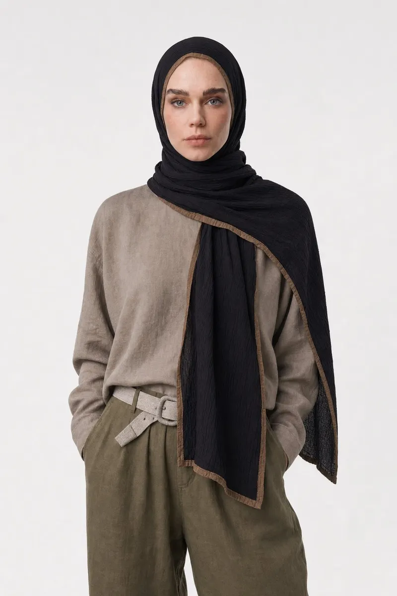 Siyah Kahve Müslin Şal