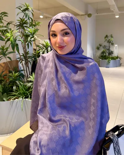 Lila Damier Desen Jakar Şal · İpeksi Jakar