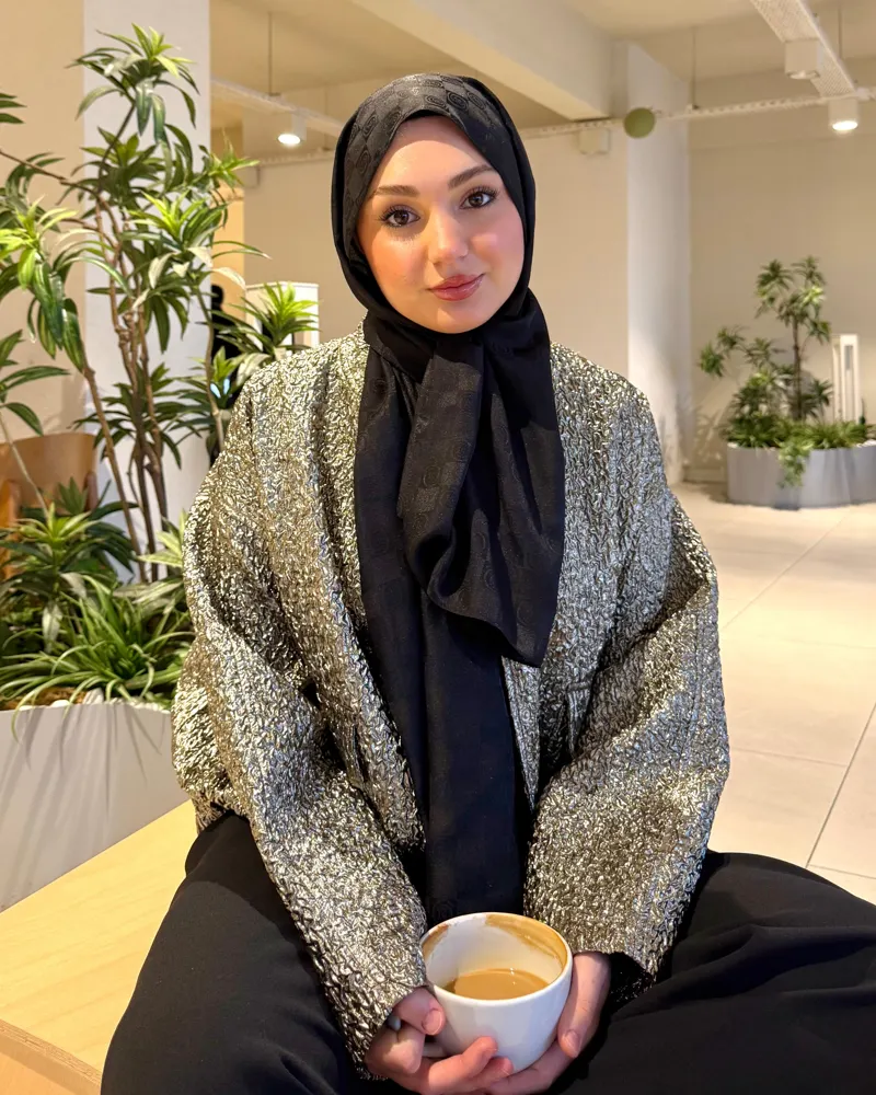 Siyah Damier Desen Jakar Şal · İpeksi Jakar