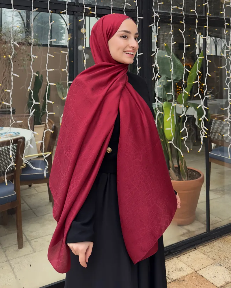 Bordo Döngü Desen Jakar Şal · İpeksi Jakar