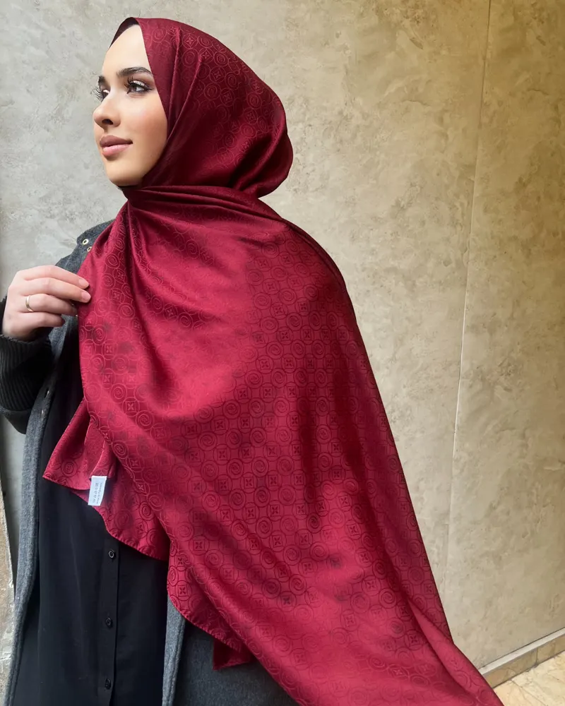 Bordo Luxe Desen Jakar Şal · İpeksi Jakar