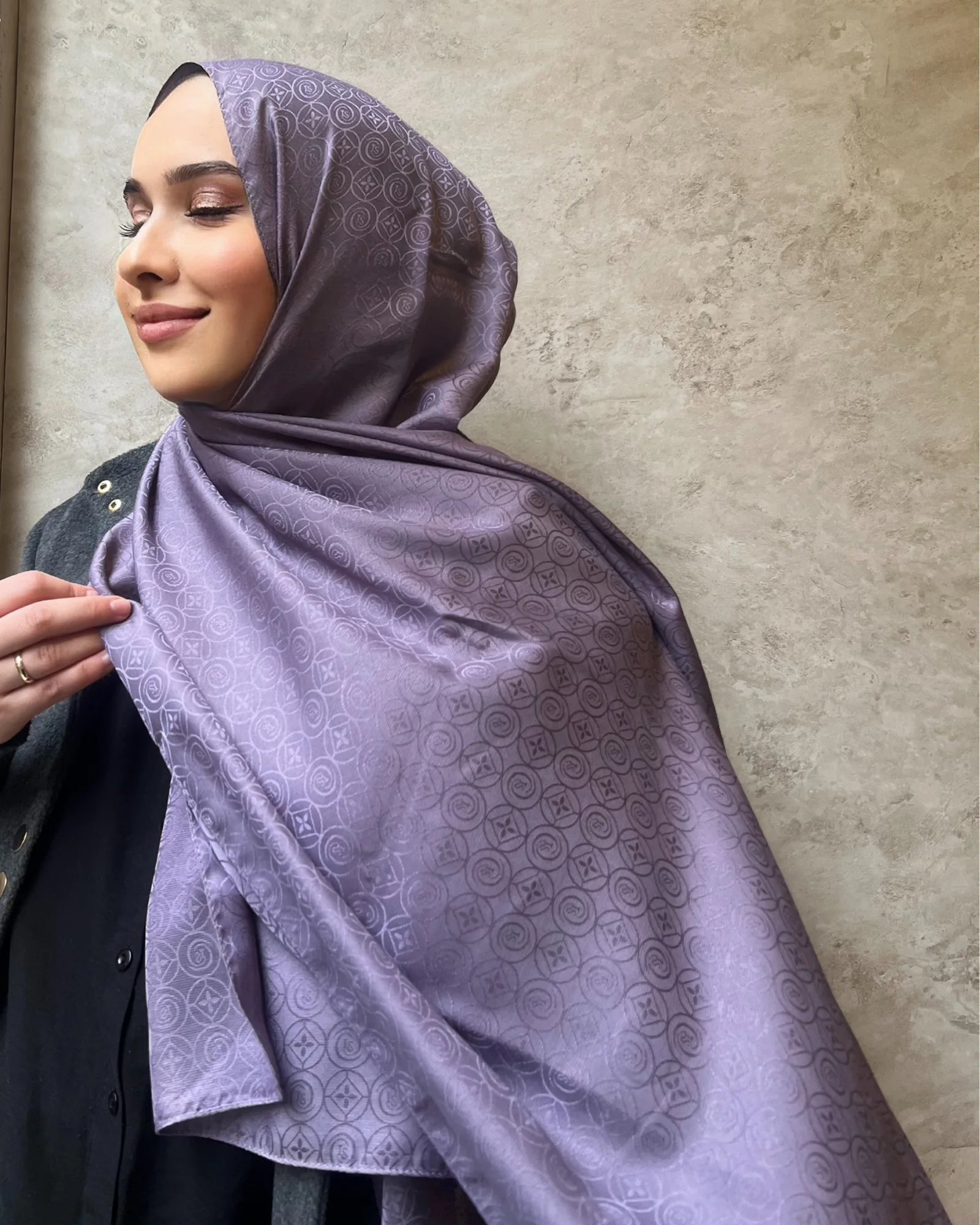 Lila Luxe Desen Jakar Şal · İpeksi Jakar