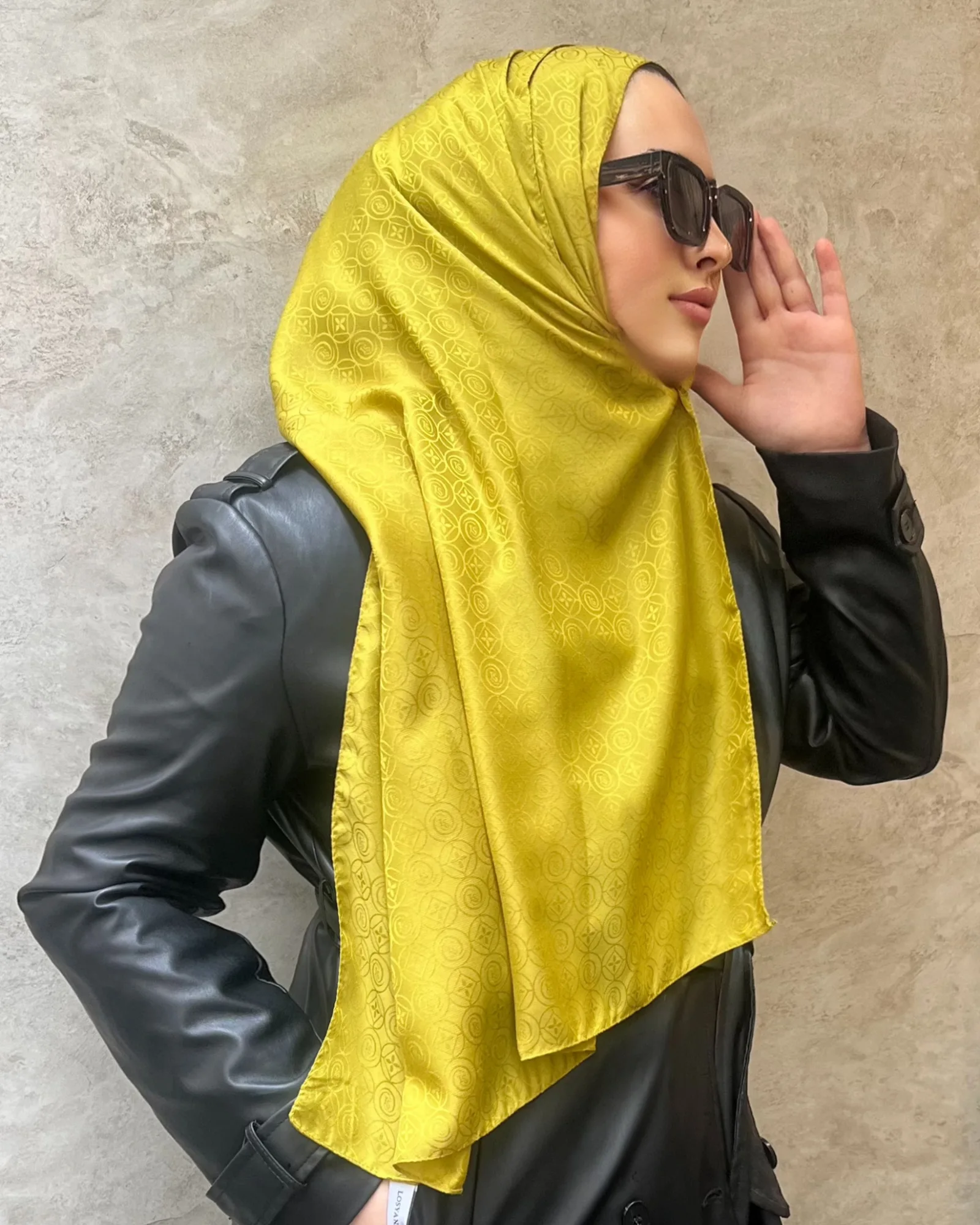 Yağ Yeşili Luxe Desen Jakar Şal · İpeksi Jakar