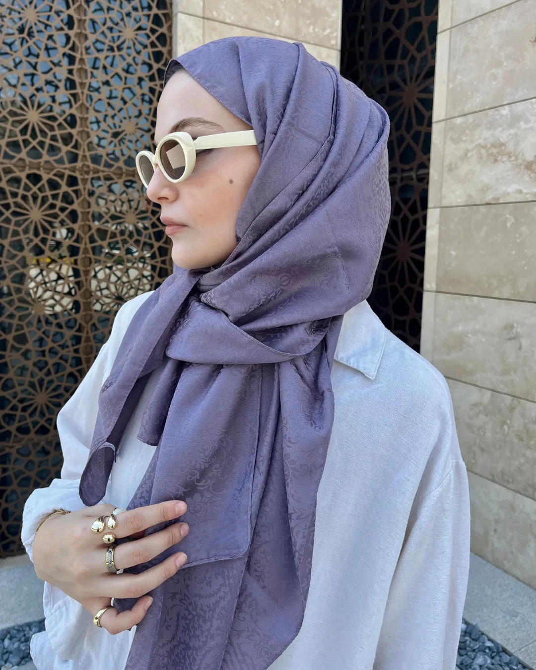 Lila Lavin Desen Jakar Şal · İpeksi Jakar