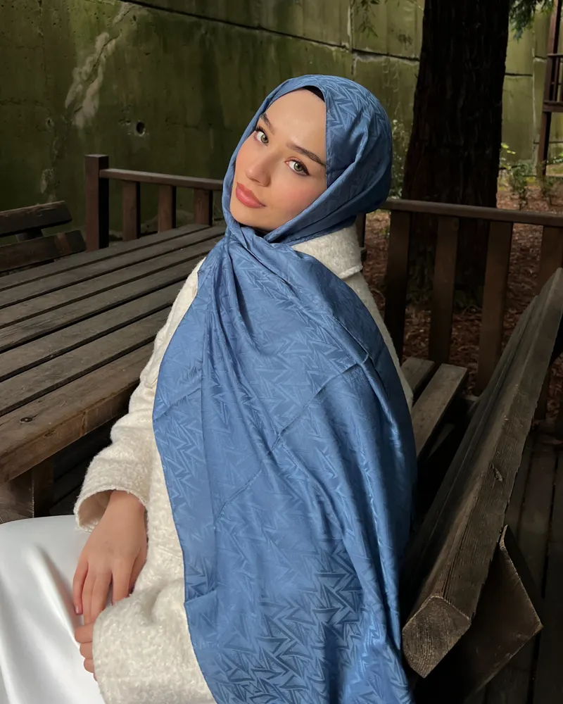 İndigo Triya Desen Jakar Şal · İpeksi Jakar