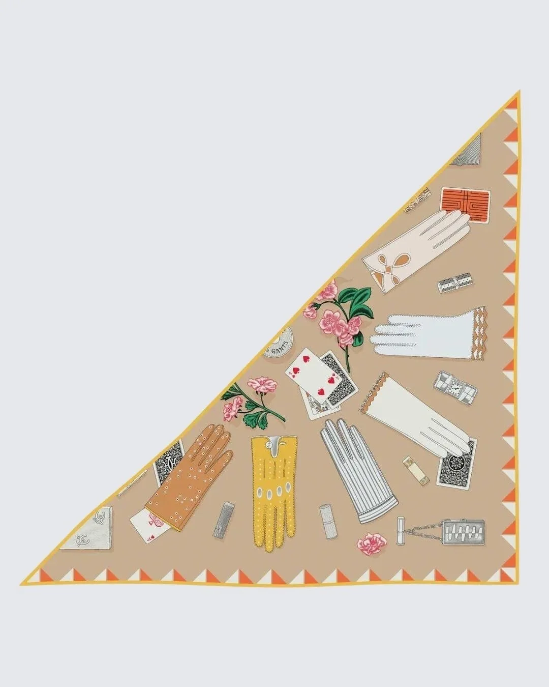 Camel & Sarı - Vintage Eldiven Desenli Kaşmir Omuz Şalı