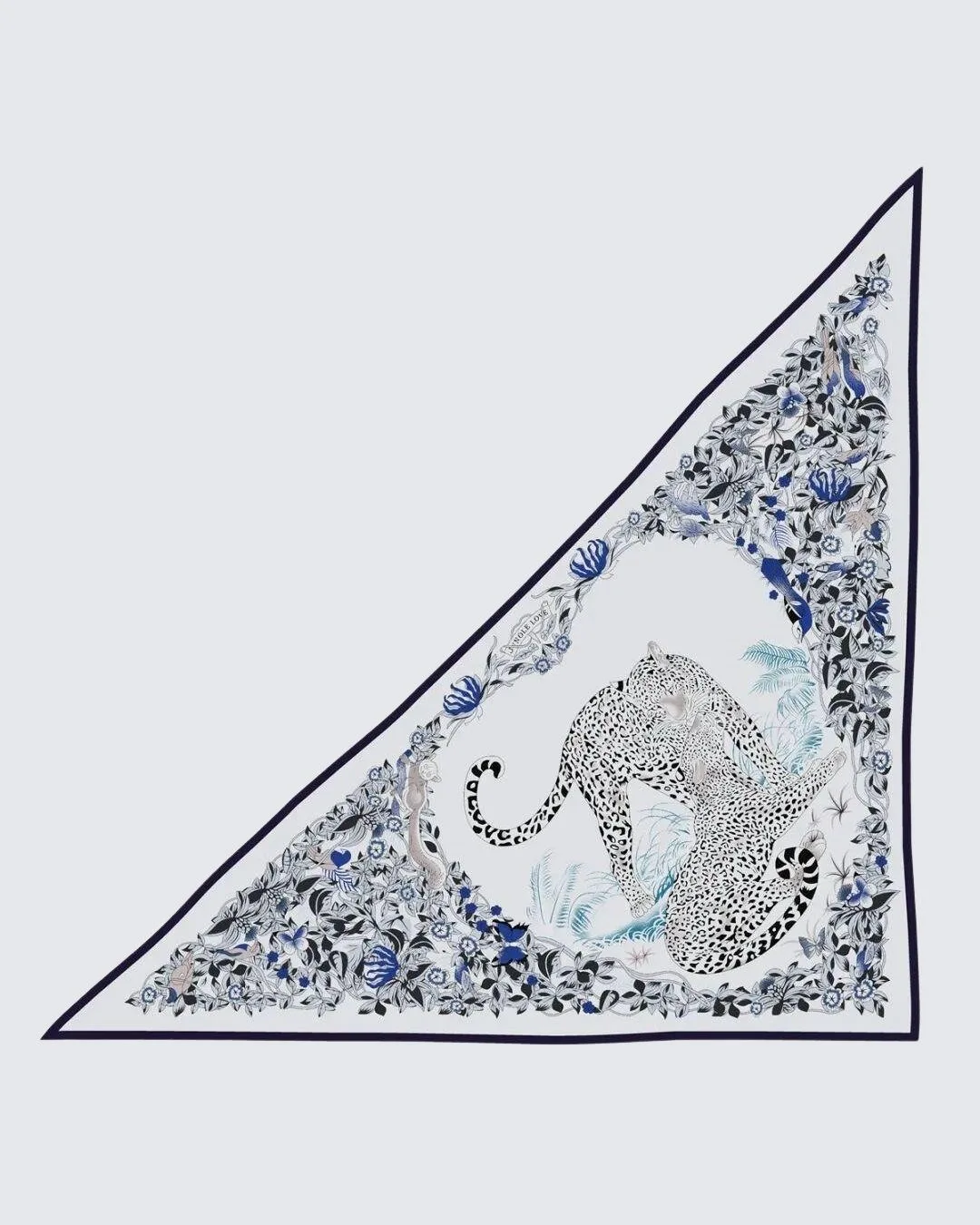 Beyaz & Saks Mavisi - Tropikal Leopar Desenli Kaşmir Omuz Şalı