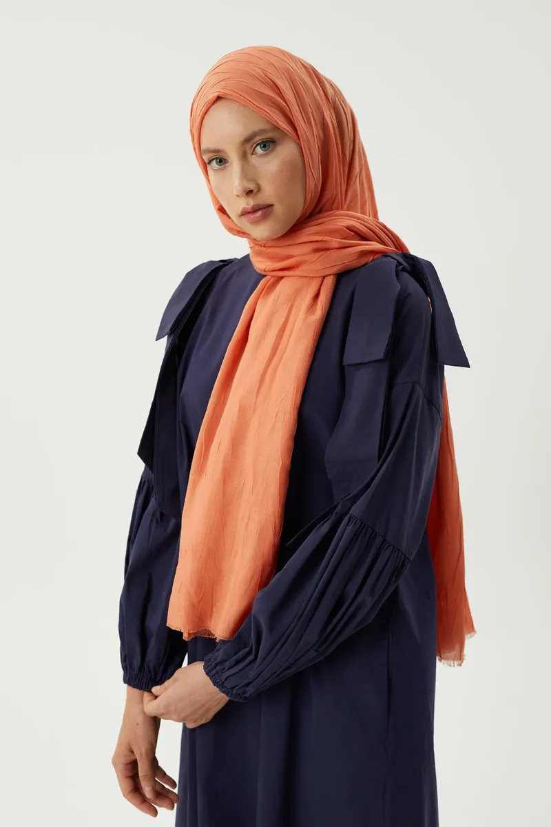 Pastel Turuncu Piliseli Bambu Şal