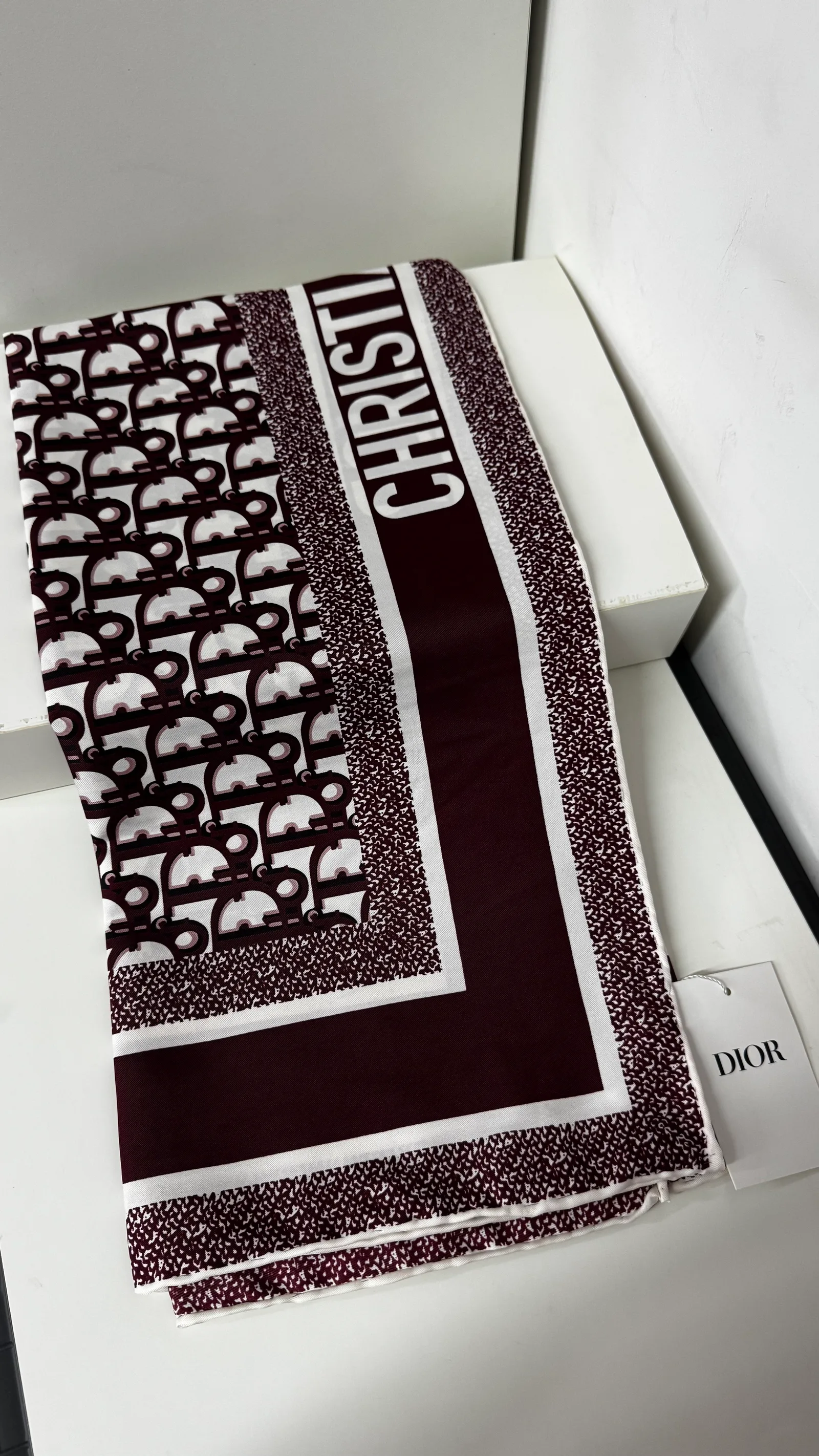 İthal Bordo CD Monogram Desen Twill İpek Eşarp