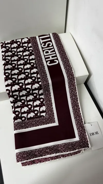 İthal Bordo CD Monogram Desen Twill İpek Eşarp