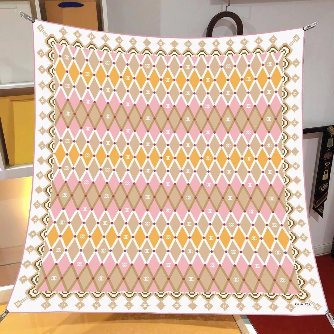 İthal Vizon & Pembe CH Desen Twill İpek Eşarp