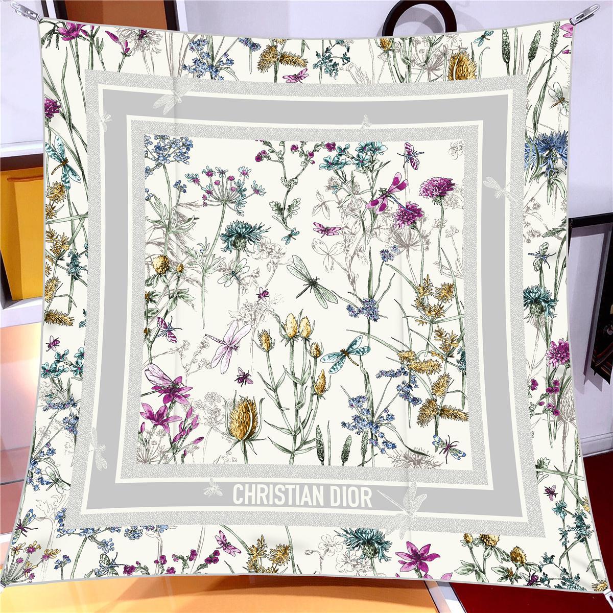 İthal Gri D Flower Desen Twill İpek Eşarp