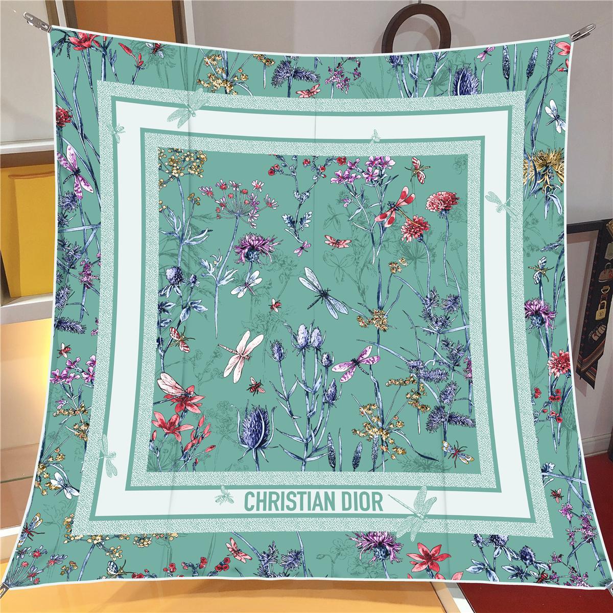 İthal Mint D Flower Desen Twill İpek Eşarp