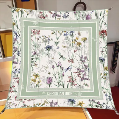İthal Pastel Yeşil D Flower Desen Twill İpek Eşarp