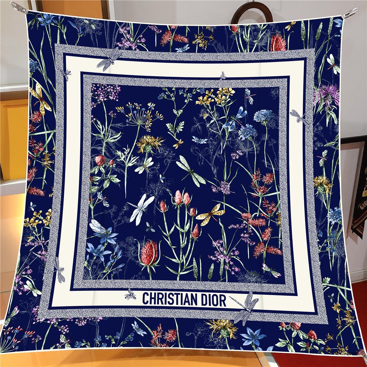 İthal Lacivert D Flower Desen Twill İpek Eşarp