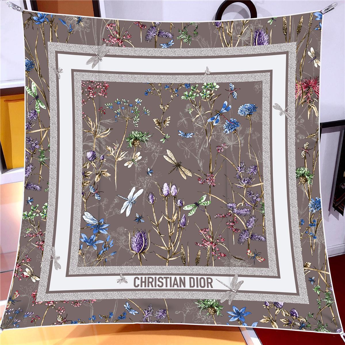 İthal Koyu Vizon D Flower Desen Twill İpek Eşarp