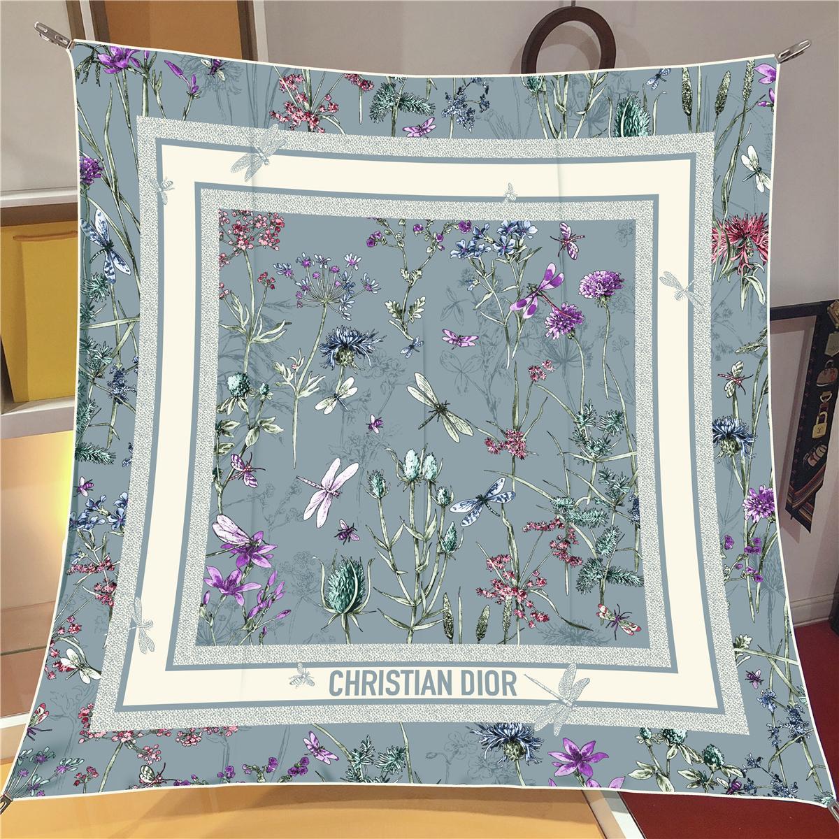 İthal Soğuk Gri D Flower Desen Twill İpek Eşarp