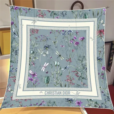 İthal Soğuk Gri D Flower Desen Twill İpek Eşarp