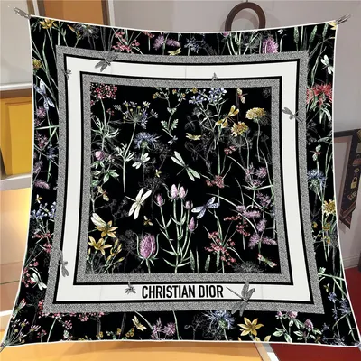 İthal Siyah D Flower Desen Twill İpek Eşarp