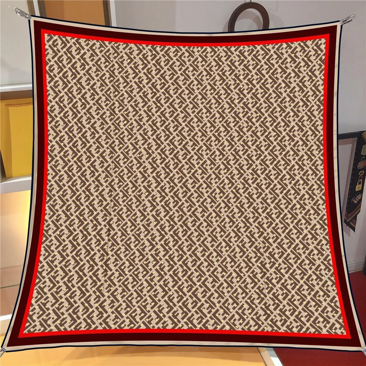 İthal Bordo & Bej F Arı Desen Twill İpek Eşarp