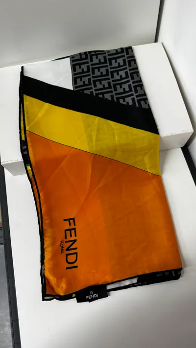 İthal Turuncu F Lineer Desen Twill İpek Eşarp