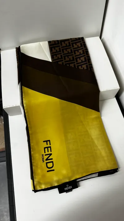 İthal Sarı F Lineer Desen Twill İpek Eşarp
