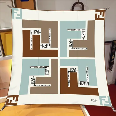İthal Kahverengi & Mint F Square Desen Twill İpek Eşarp