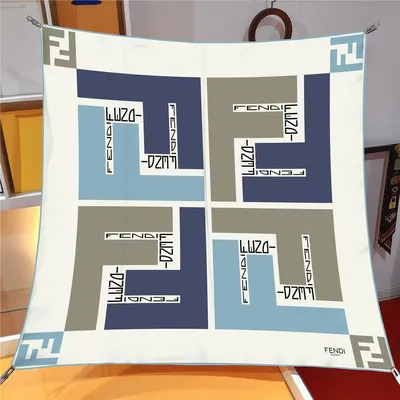 İthal Lacivert & Vizon F Square Desen Twill İpek Eşarp
