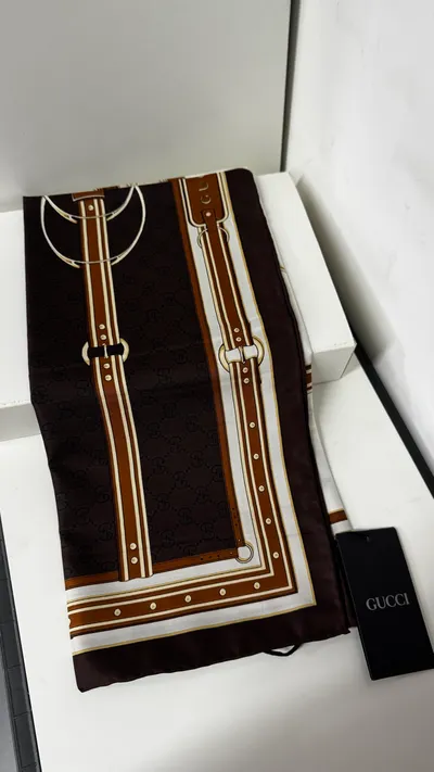 İthal Mocha & Acı Kahve G Belt Desen Twill İpek Eşarp
