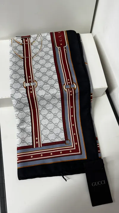 İthal Bordo & Taş G Belt Desen Twill İpek Eşarp