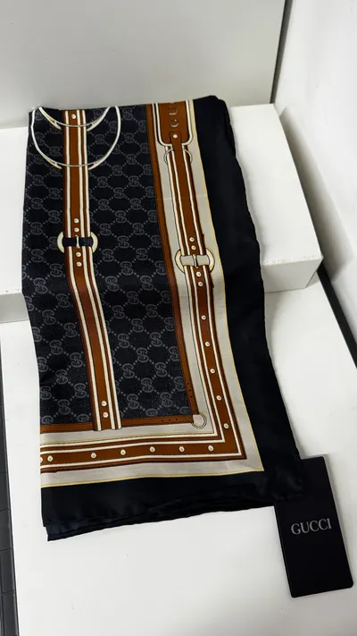 İthal Mocha & Füme G Belt Desen Twill İpek Eşarp
