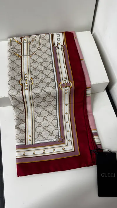 İthal Pudra & Bej G Belt Desen Twill İpek Eşarp