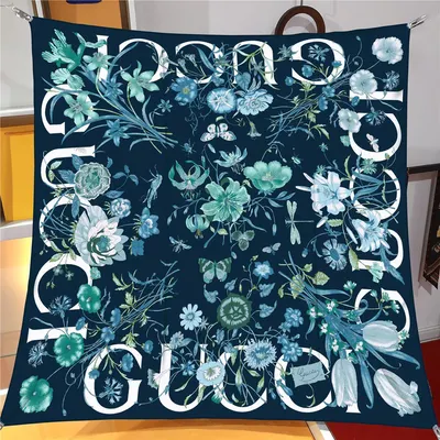 İthal Turkuaz G Flower Desen Twill İpek Eşarp