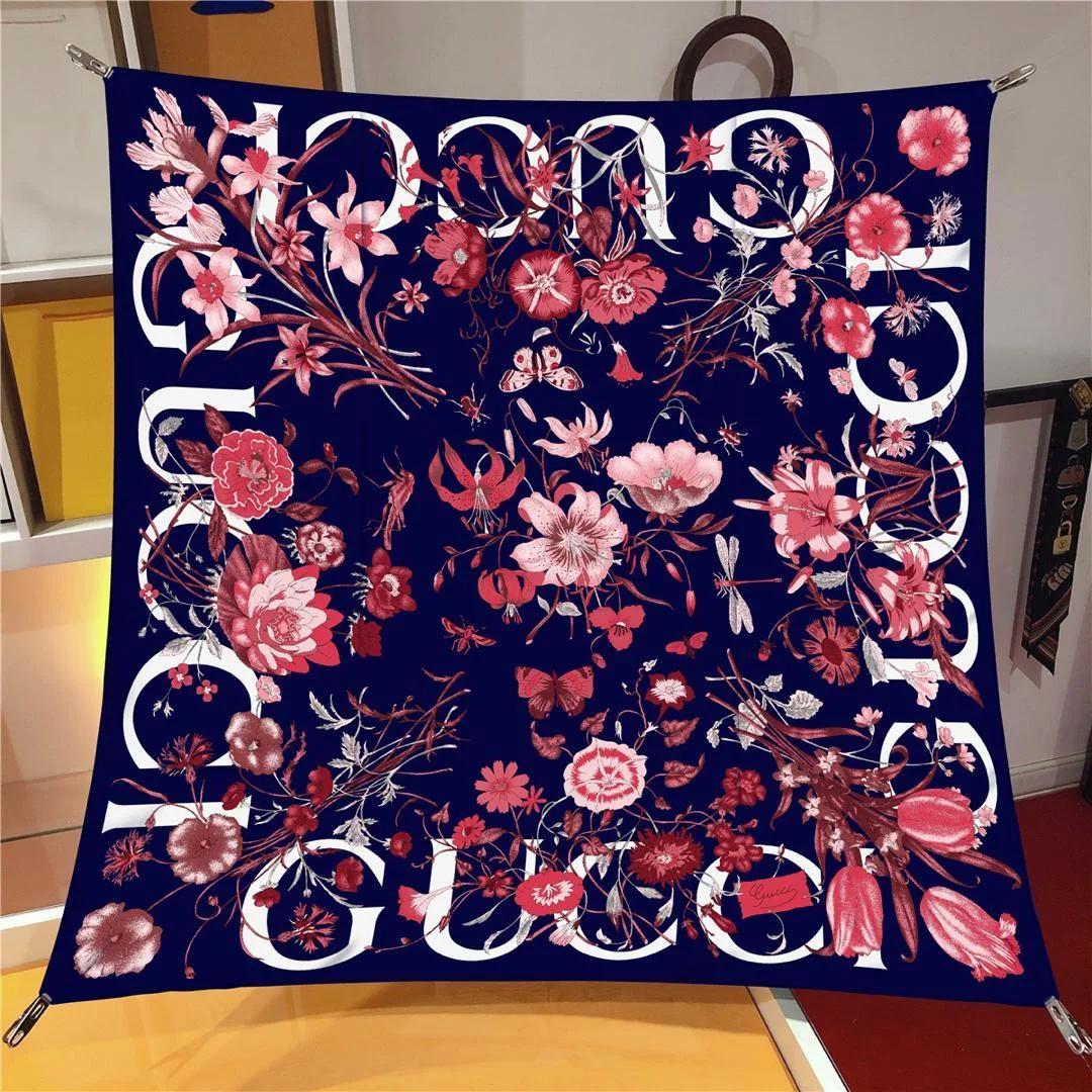 İthal Nar Çiçeği G Flower Desen Twill İpek Eşarp