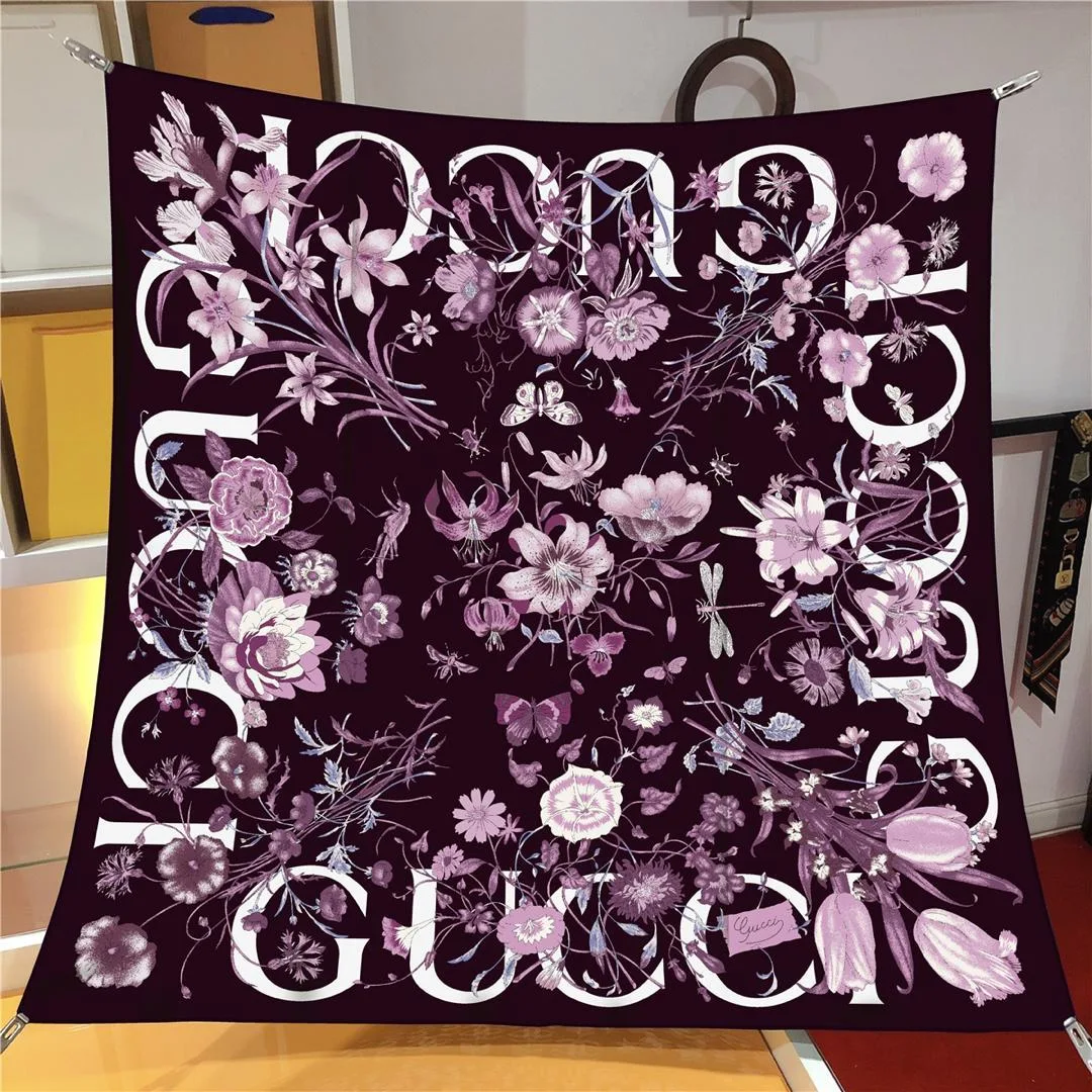 İthal Lila G Flower Desen Twill İpek Eşarp