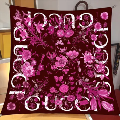 İthal Fuşya G Flower Desen Twill İpek Eşarp