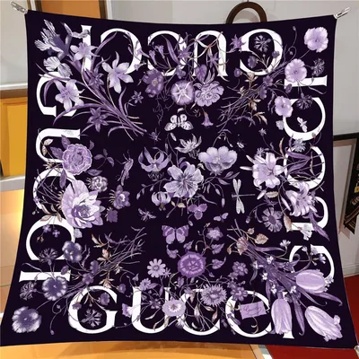 İthal Pastel Mor G Flower Desen Twill İpek Eşarp