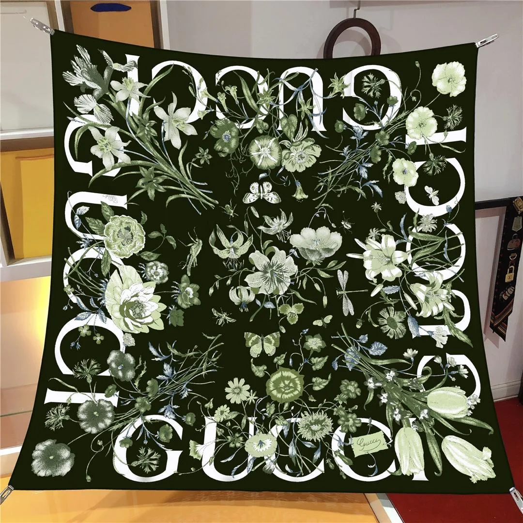 İthal Yosun G Flower Desen Twill İpek Eşarp