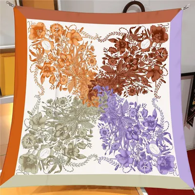 İthal Toprak & Lila G Sarmaşık Twill İpek Eşarp