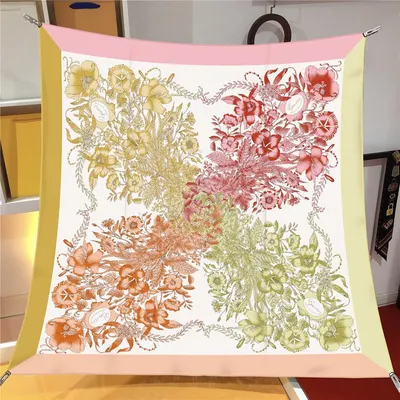 İthal Soft Pembe & Gold G Sarmaşık Twill İpek Eşarp
