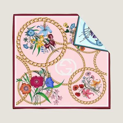 İthal Şeker Pembe G Zincir Desen Twill İpek Eşarp