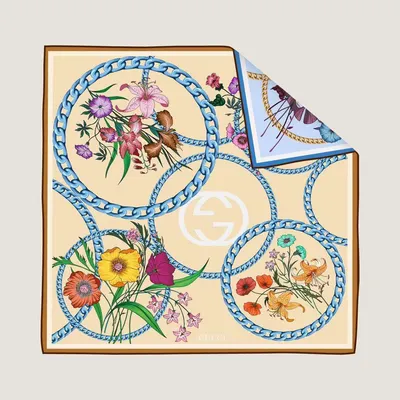 İthal Pastel Sarı G Zincir Desen Twill İpek Eşarp