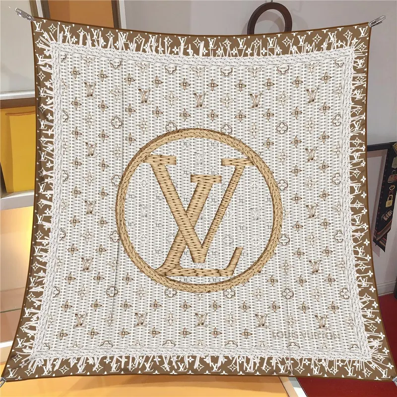 İthal Mocha & Bej LV Desen Twill İpek Eşarp