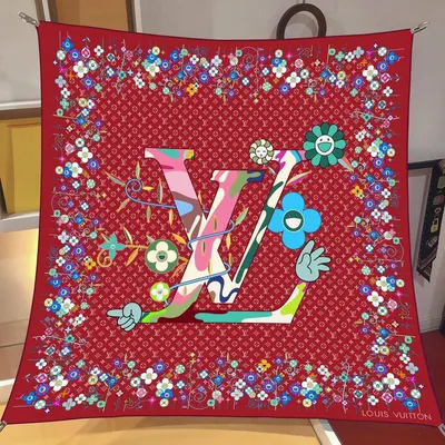 İthal Bordo LV Flower Desen Twill İpek Eşarp