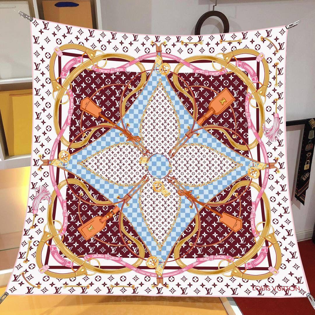 İthal Bordo LV Kilit Desen Twill İpek Eşarp