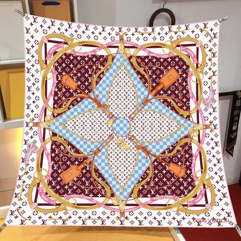 İthal Bordo LV Kilit Desen Twill İpek Eşarp